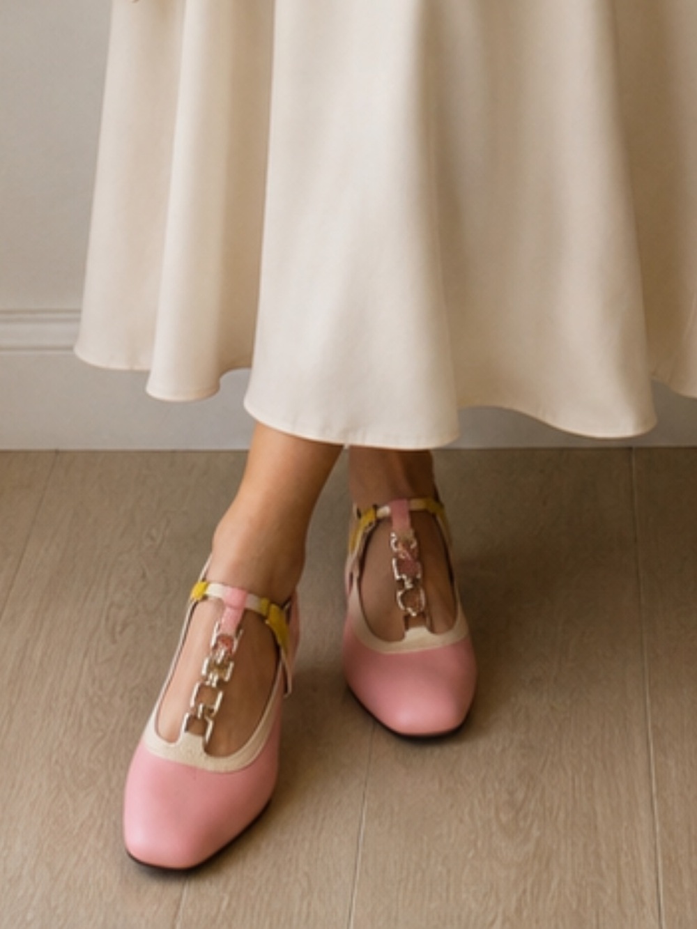 Pink and Cream Slingback Flats